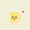 Cup kawaii emoji with cheeks and eyes. Colored beautiful doodle cups character in flat designs with cute cartoon faces. Hot coffee