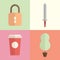 Cup,Lock,Paper Cup,Tree Flat Illustrations / Icons With Flat Colors