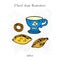 Cup and patty, tea set, hand drawing color illustration