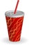 Cup of soda with striped straw