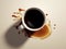 Cup of Spilled Coffee on a White Background Top Down View Ai Generative Breakfast Beverage