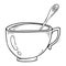 Cup with spoon icon. Vector illustration of a coffee cup with a small coffee spoon.