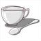 Cup with spoon icon. Vector illustration of a coffee cup with a small coffee spoon. Hand drawn cup, mug of tea with a spoon