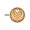 Cup of tasty coffee with tulip and heart latte art. Hot beverage. Delicious morning drink. Flat vector for cafe menu or