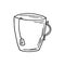 a cup with a tea bag. hand drawn doodle icon. , scandinavian, nordic, minimalism, monochrome. kitchen, cozy home, hygge