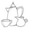 Cup of tea and ceramic milk jug icon. Vector illustration cup of tea with milk.