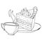 Cup of tea, coffee and a piece of cake icon. Vector illustration of a piece of cake and cinnamon sticks with a cup of coffee, tea.