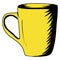 A cup for tea or coffee. Yellow cup. A restaurant. Cafe. Dishes for a hot drink. Cartoon style.