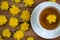 Cup of tea with dandelion as medicine