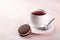 Cup of tea and homemade chocolate sandwich cookies