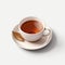 A cup of tea with a leaf on a saucer on white background