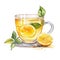 Cup of tea with lemon isolated on white. Watercolor illustration. Made with generative ai