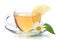Cup of tea with lemon slice, mint and chamomile