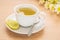 Cup of tea with lemon on table