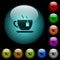 Cup of tea with teabag icons in color illuminated glass buttons