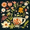 Cup of tea with wildflowers. Hand drawn vector illustration. AI generated