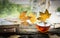 Cup of tea on a wooden rain window sill with books and autumn leaves on a natural background