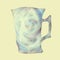 Cup for tea on a yellow background. Illustration for a tea drinking. Copy space.