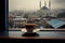 A cup of turkish coffee on a rainy day in Istanbul