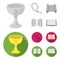 A cup of wine, Islamic beads, ten commandments, tanakh. Religion set collection icons in monochrome,flat style vector