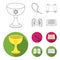 A cup of wine, Islamic beads, ten commandments, tanakh. Religion set collection icons in outline,flat style vector