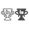 Cup of winner in bowling line and solid icon, bowling concept, trophy cup sign on white background, Winner bowling award