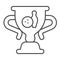 Cup of winner in bowling thin line icon, bowling concept, trophy cup sign on white background, Winner bowling award icon