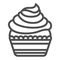 Cupcake with air cream frosting, buttercream line icon, pastry concept, fluffy muffin vector sign on white background