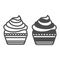 Cupcake with air cream frosting, buttercream line and solid icon, pastry concept, fluffy muffin vector sign on white