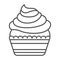 Cupcake with air cream frosting, buttercream thin line icon, pastry concept, fluffy muffin vector sign on white