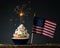 Cupcake and American Flag. 4th of July, Independence, Memorial or Presidents Day. Tasty cupcakes with white cream icing and colore