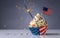 Cupcake. American Flag. US Holidays. Cake on 4th of July, Independence, Presidents Day. Tasty cupcakes with white cream icing and