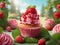 A cupcake with berries and strawberry toppings