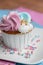 Cupcake blue and pink for gender party. boy or girl. delicious cupcakes with blue and pink cream, golden sparkles