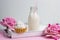 cupcake blurred rose flower milk bottle with cocktail straw