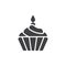 Cupcake with candle icon vector, filled flat sign, solid pictogram isolated on white.