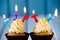 Cupcake with a candles for 50 - fiftieth birthday