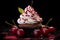 cupcake with cherry, dark background.ai generative