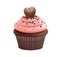 Cupcake with choco heart. Isolated muffin, chocolate bake dessert. Sweet cream food, realistic biscuit and candy vector