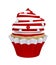 Cupcake with cream cap of red and white rings with smarties