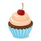 Cupcake with cream and cherry. Vector clipart