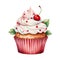 cupcake with cream frosting and cherries