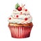 cupcake with cream frosting and cherries