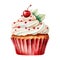 cupcake with cream frosting and cherries