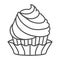 Cupcake with cream frosting, two flavors thin line icon, pastry concept, fluffy muffin vector sign on white background