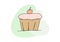 Cupcake decorated with cherry one line drawing colored with pastel colors. Vector illustration