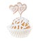 Cupcake decorated with white fondant on white background