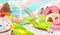 Cupcake, fairy cake. Sweet landscape, vector background