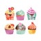 Cupcake, fairy cake. vector icon set.