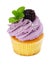 Cupcake with fresh blackberries, mint and silver ball sprinkles